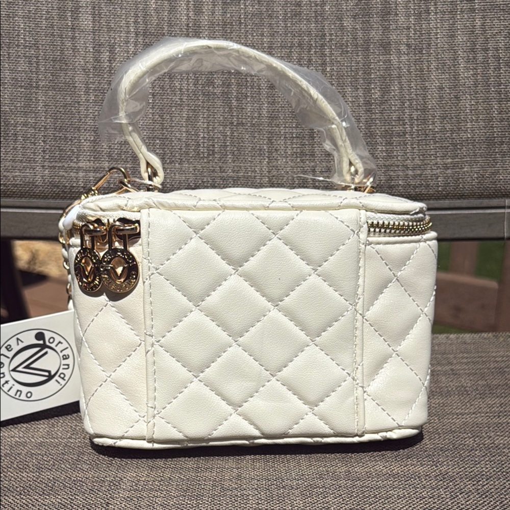 NWT! Valentino Orlandi Cream Quilted Women's Mini Crossbody Bag 6.5" x 4.5" x 3" - Picture 3 of 5